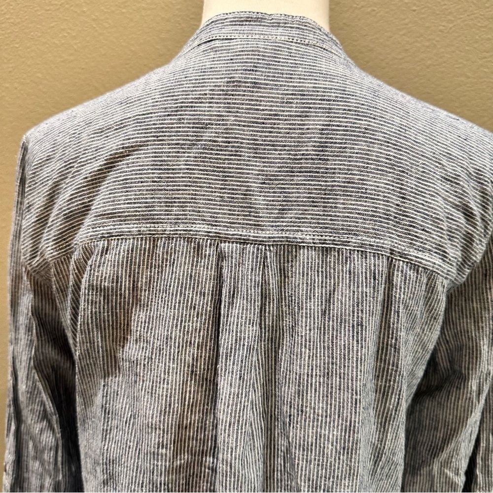 Button-Up Shirt Eileen Fisher Navy Striped Organic Cotton Hemp Mandarin Collar - Picture 15 of 15